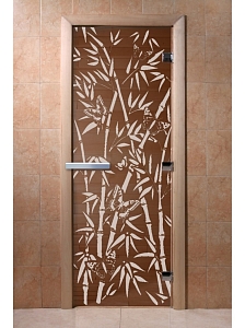 Дверь DoorWood "Бамбук и бабочки" (бронза) 190х70, 6мм, 2 петли (коробка хвоя)